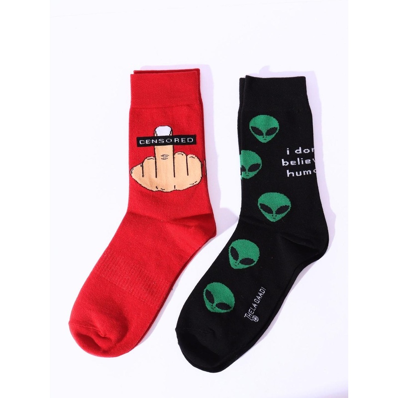 Thela Gaadi Unisex Pack Of 2 Printed Cotton Calf-Length Socks