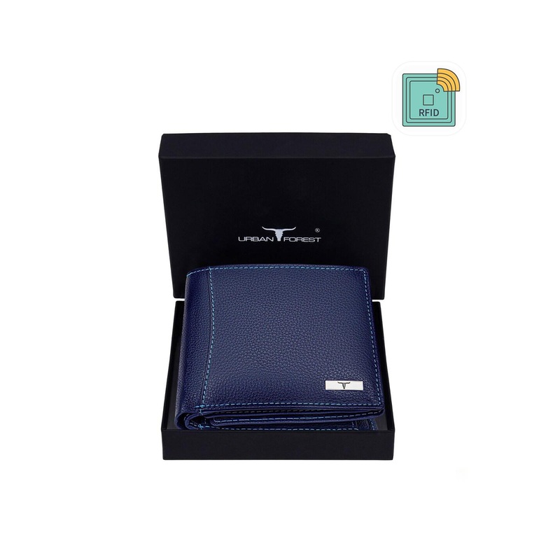 URBAN FOREST Men Blue Leather Two Fold Wallet