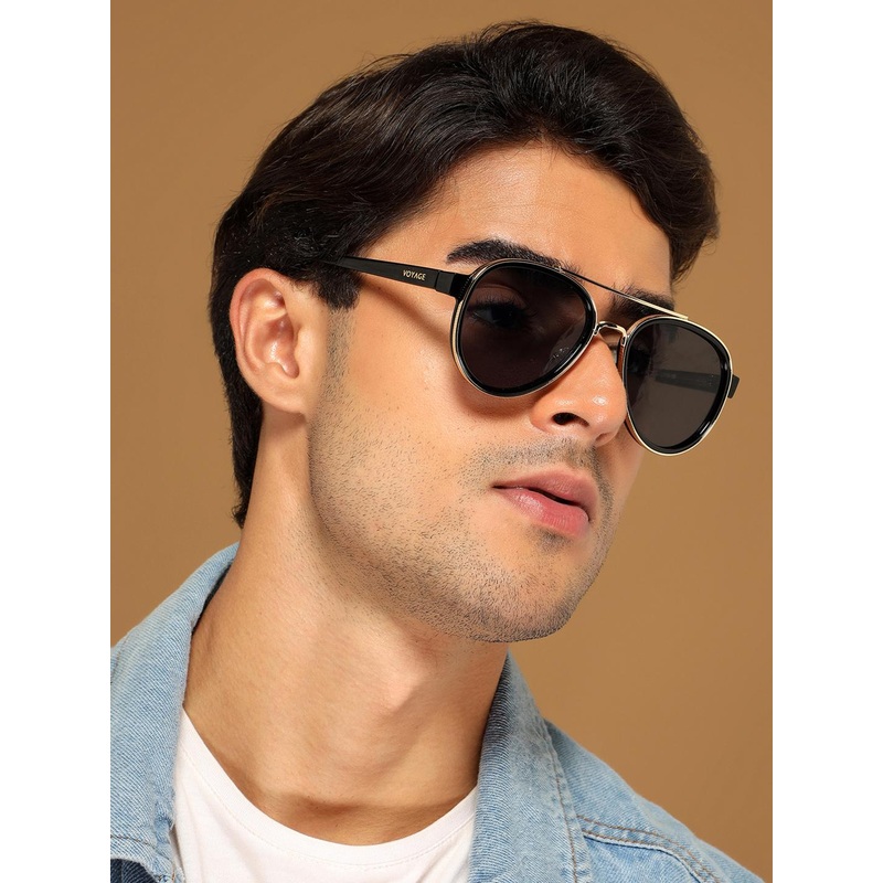 Voyage Unisex Black Lens & Gold-Toned Aviator Sunglasses with 9910MG7151