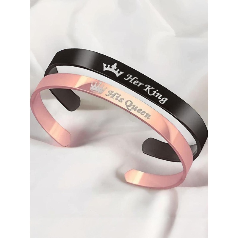 Black-Rose Gold Her King- His Queen Couple Bracelet Set