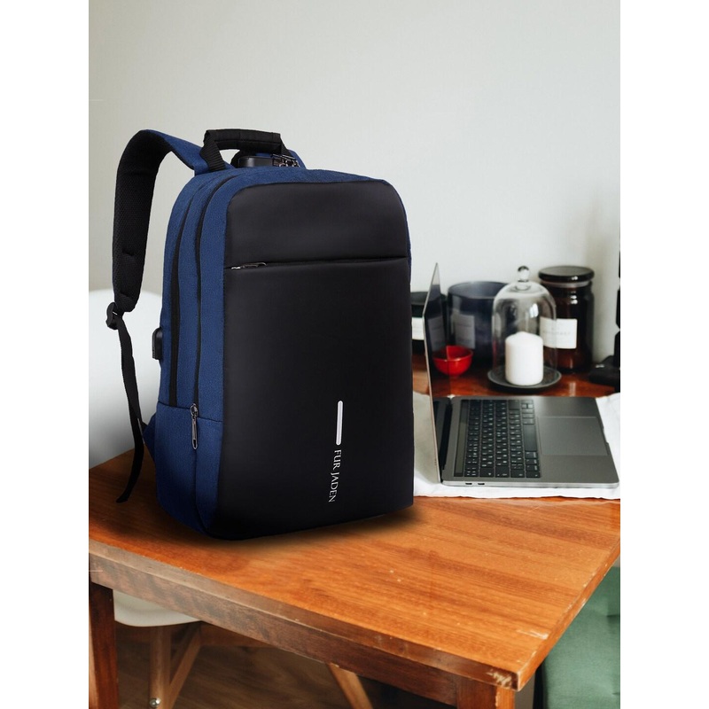 FUR JADEN Unisex Navy Blue & Black Colourblocked Backpack