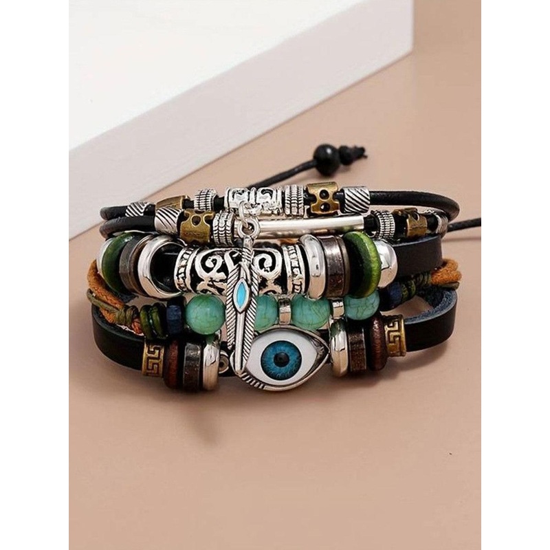 kazare Men Leather Multistrand Bracelet