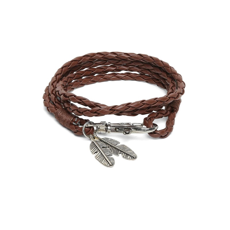 OOMPH Men Brown Leather Multistrand Bracelet