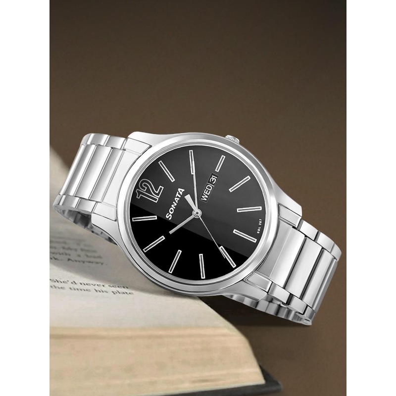 Sonata Men Black Analogue Watch 77082SM03W