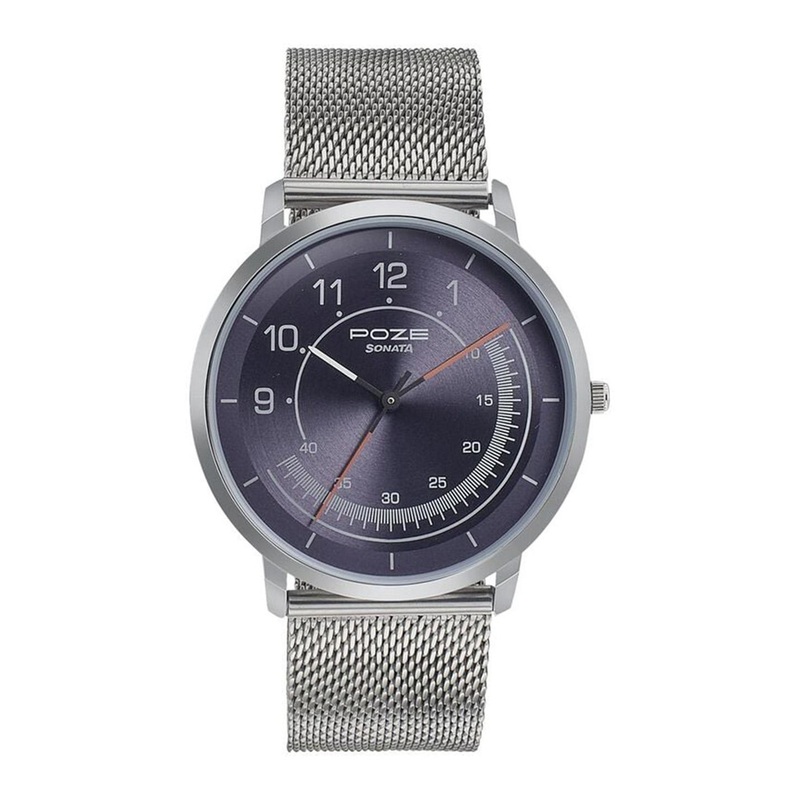 Sonata Poze Men Textured Reset Time Analogue Watch SP70006SM02