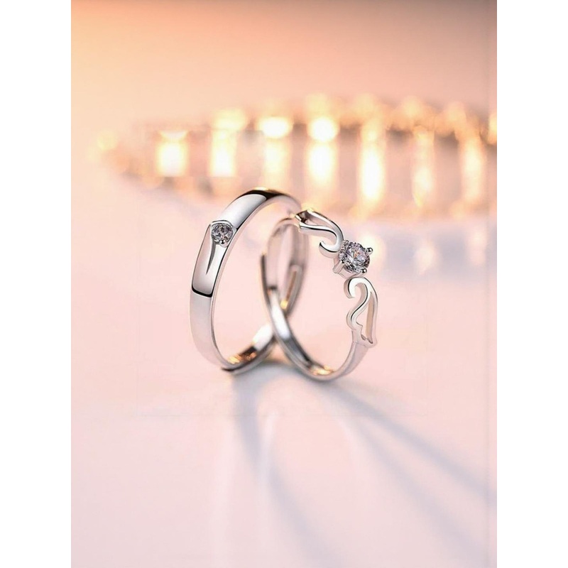 SYFER Alloy Cubic Zirconia Platinum Plated Couple Ring Set