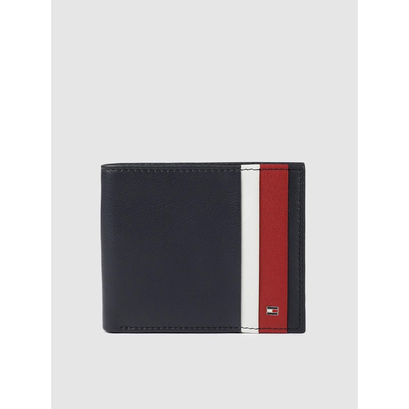 Tommy Hilfiger Men Navy Blue Striped Two Fold Wallet