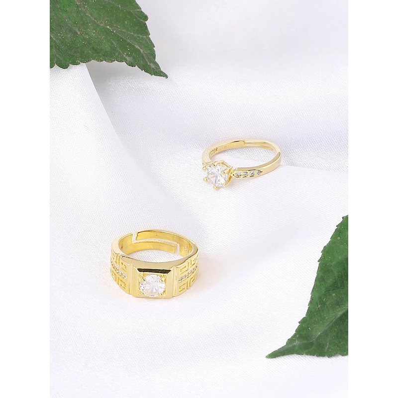 Yellow Chimes Set of 2 Gold-Plated & White Crystal-Studded Adjustable Finger Rings