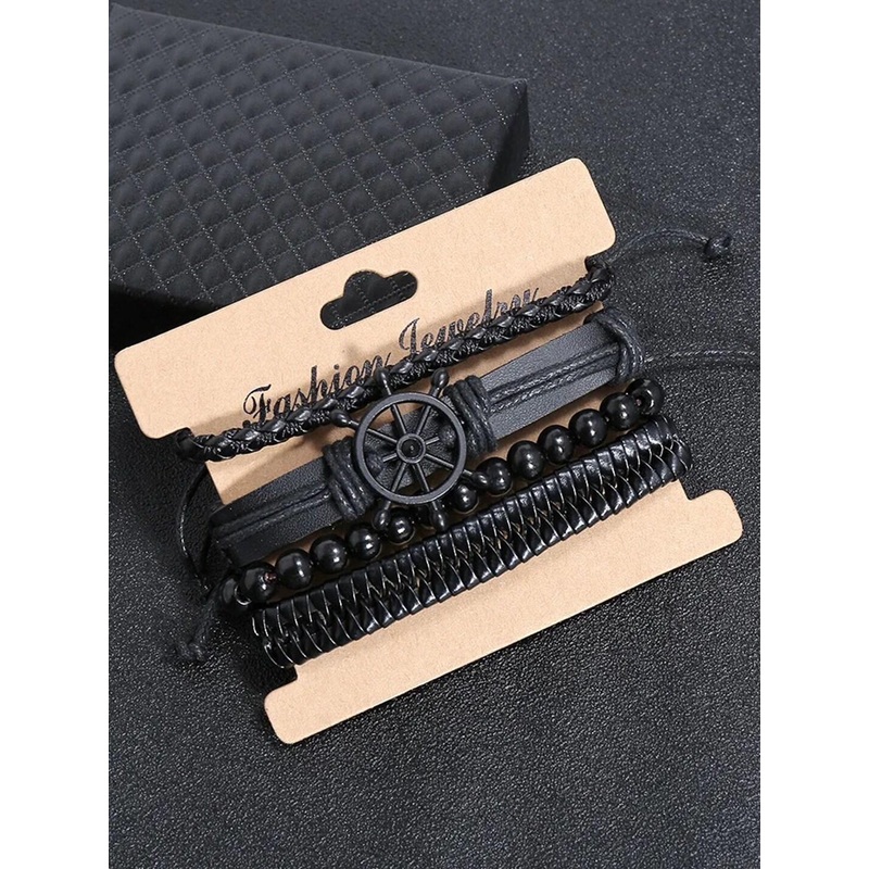 YouBella Men Set Of 4 Leather Wraparound Bracelet