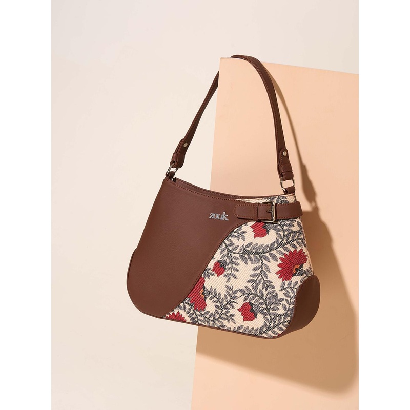 Alt by Zouk  Floral Printed Leather Half Moon Handheld Bag