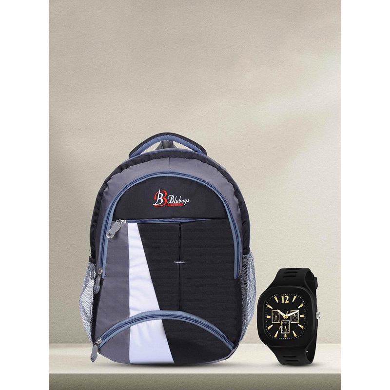 Blubags Men Brand Logo Contrast Detail Backpack With Watch