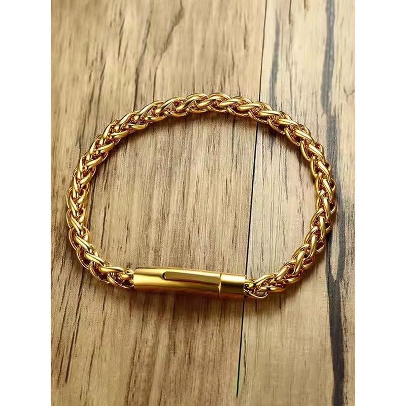 Fashion Frill Men Stainless Steel Gold-Plated Charm Bracelet