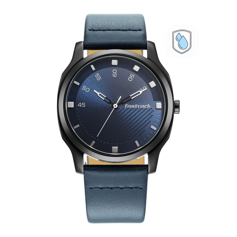 Fastrack Men Brass Dial & Leather Straps Analogue Watch 3255NL03