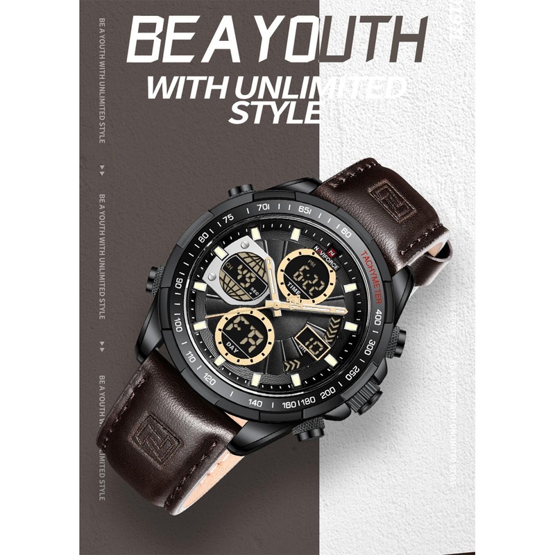 Naviforce Men Dial & Leather Bracelet Style Straps Analogue Multi Function Watch NF9197L BYD.BN
