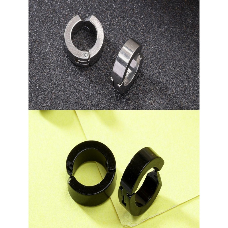 Roadster Men Set of 2 Multicolor Rhodium-Plated Stainless Steel Hoop Earrings