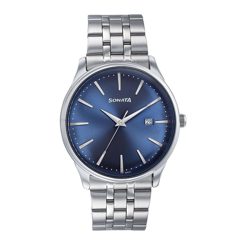Sonata Men Dial & Stainless Steel Bracelet Style Straps Analogue Watch 77166SM01