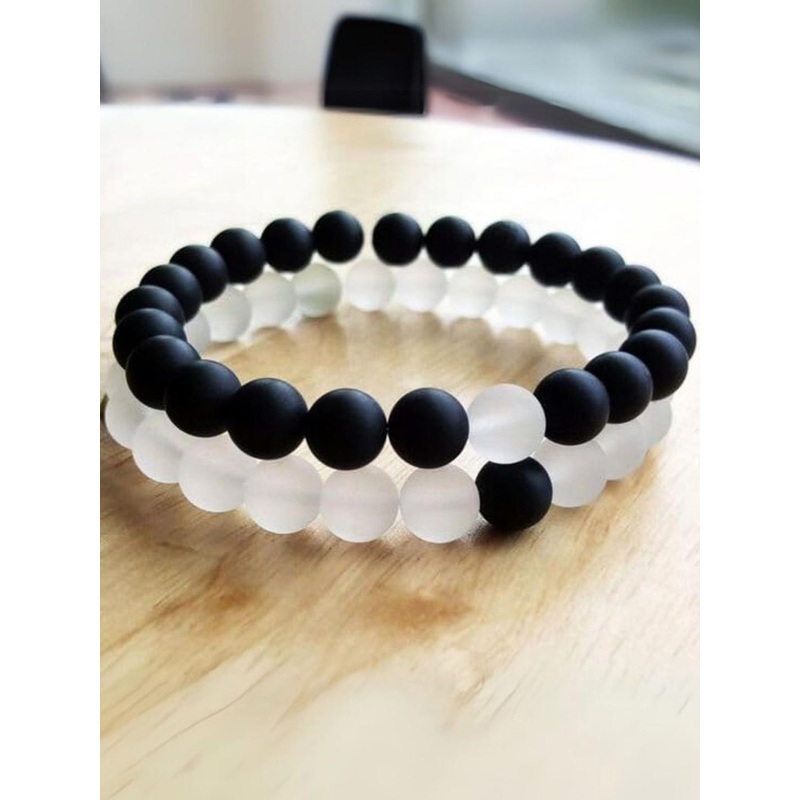 The Roadster Lifestyle Co Men Set of 2 Beaded Elasticated Couple Bracelet