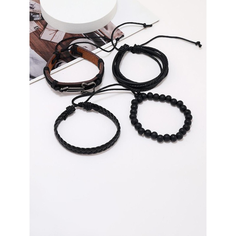 The Roadster Lifestyle Co. Set Of 4 Artificial Beaded Leather Multistrand Bracelet
