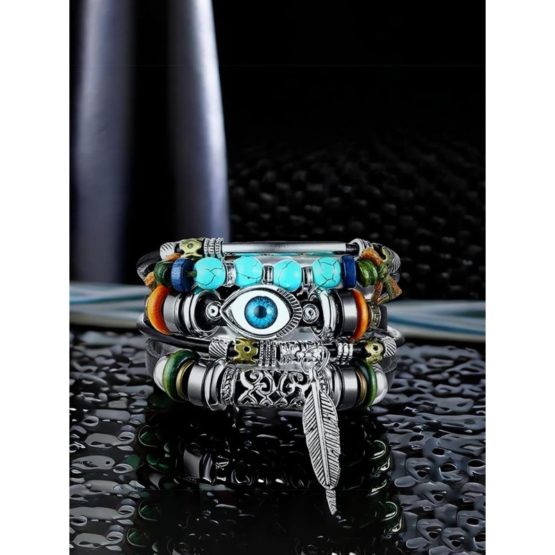 UNIVERSITY TRENDZ Men 4 Leather Antique Wraparound Bracelet