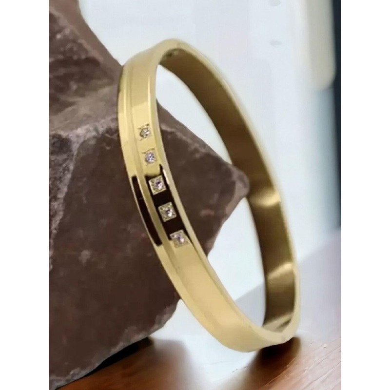 WATCHSTAR Unisex Gold-Plated Stainless Steel Stone Studded Enamelled Kada Bracelet