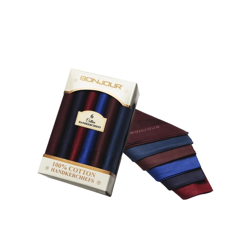 Bonjour Men Pack Of 6 Assorted Pure Cotton Handkerchief