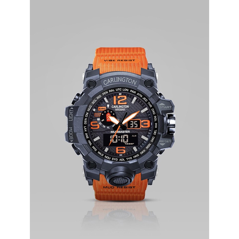 CARLINGTON Men Printed Dial Straps Analogue and Digital Watch CT 3344 Orange