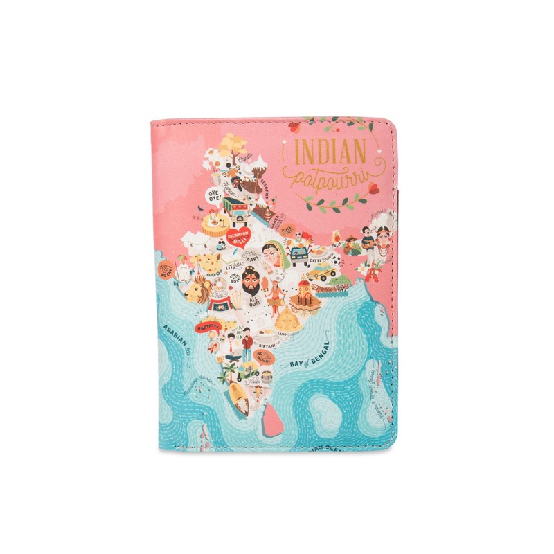 Chumbak Unisex Pink & Blue Printed Passport Holder