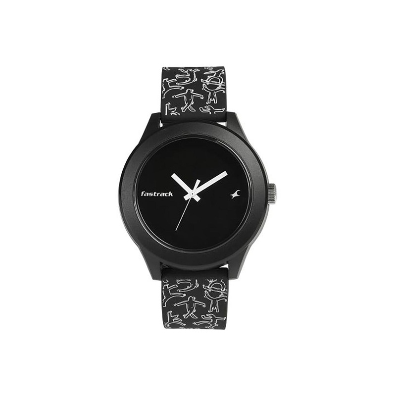 Fastrack Unisex Black Dial & Printed Straps Tees Wicked Lines Analogue Watch 38003PP19