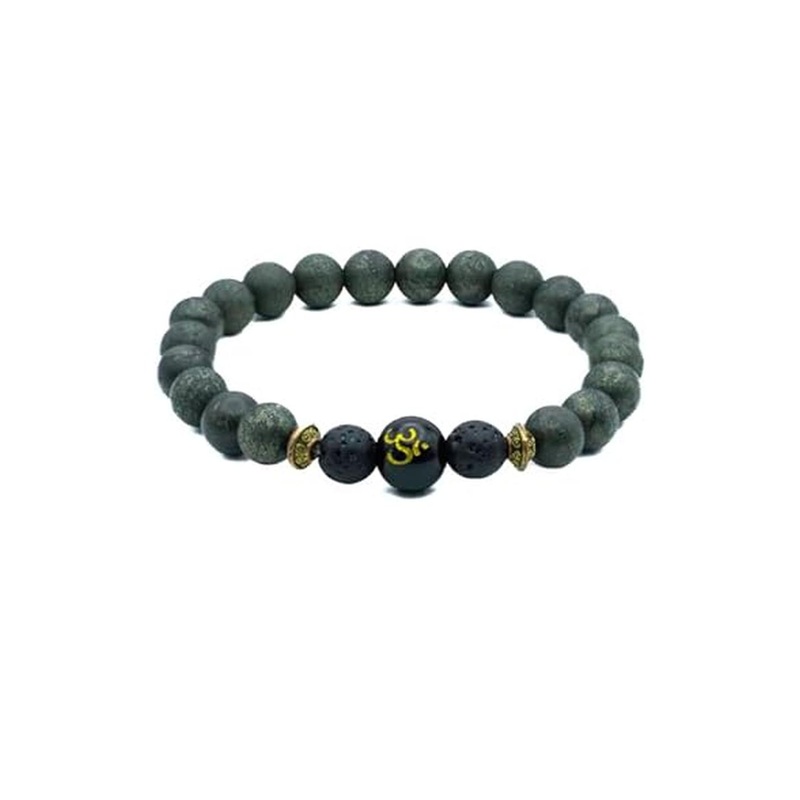HEALINGGEMS Unisex Raw Pyrite Om Bead Bracelet