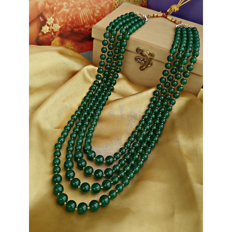 LUCKY JEWELLERY Men Green Alloy Gold-Plated Necklace