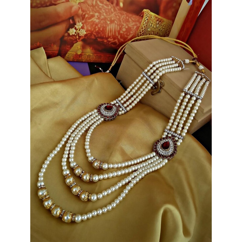 LUCKY JEWELLERY Men Maroon & White Gold-Plated Necklace