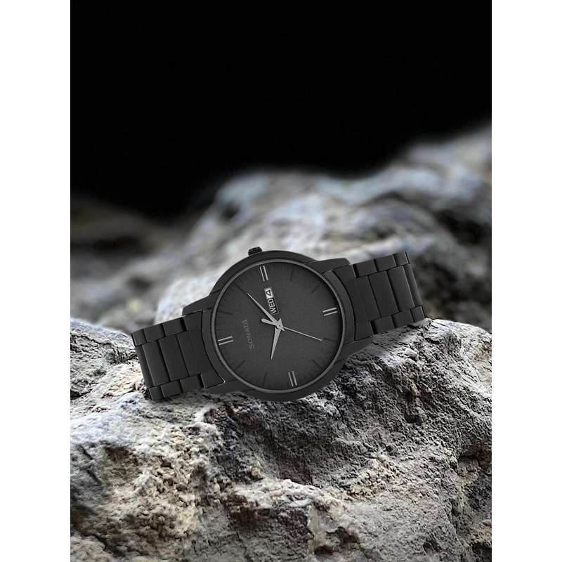 Sonata Men Black Analogue Watch 77031NM03