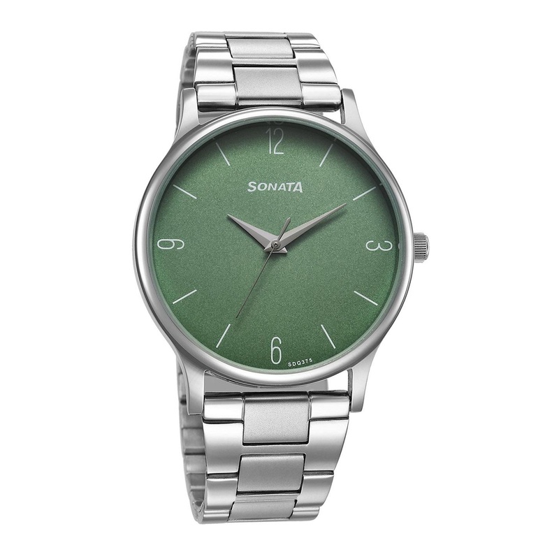 Sonata Men Brass Dial & Stainless Steel Bracelet Style Straps Analogue Watch 77105SM13W