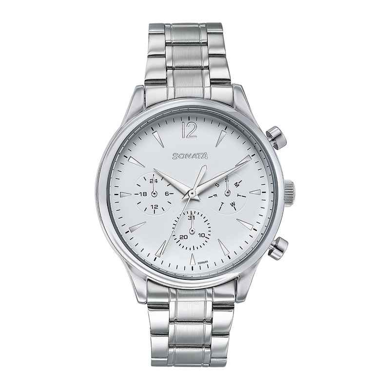 Sonata Men Stainless Steel Bracelet Style Straps Analogue Watch 77146SM01