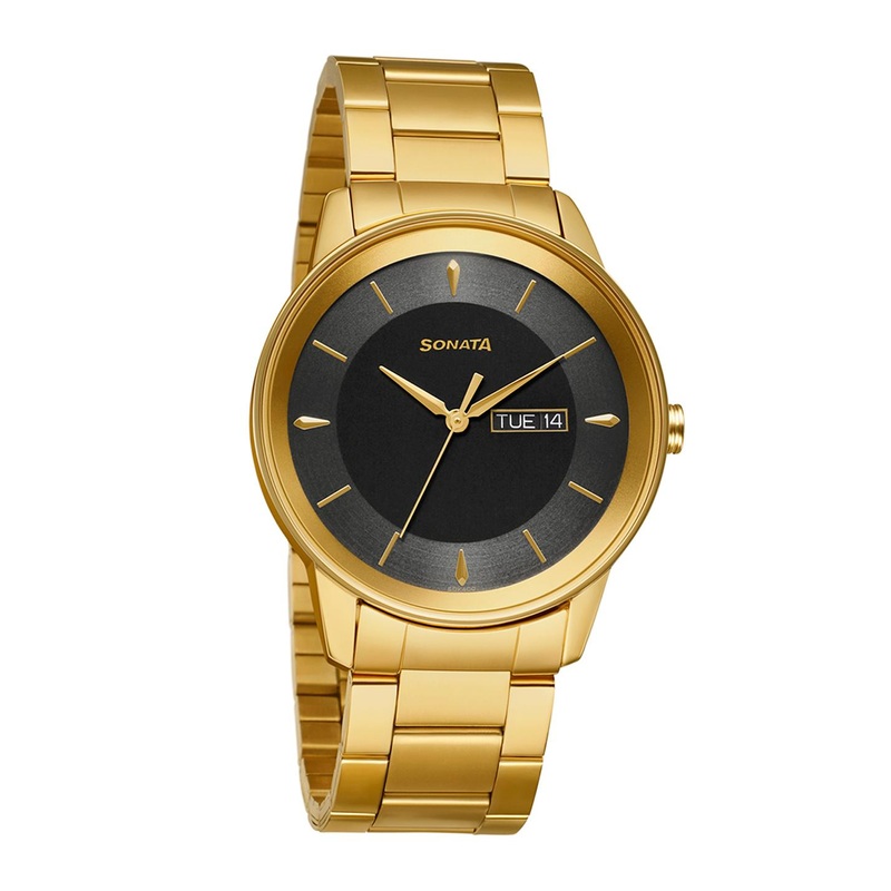 Sonata Utsav Men Black Analogue Watch 7133YM02
