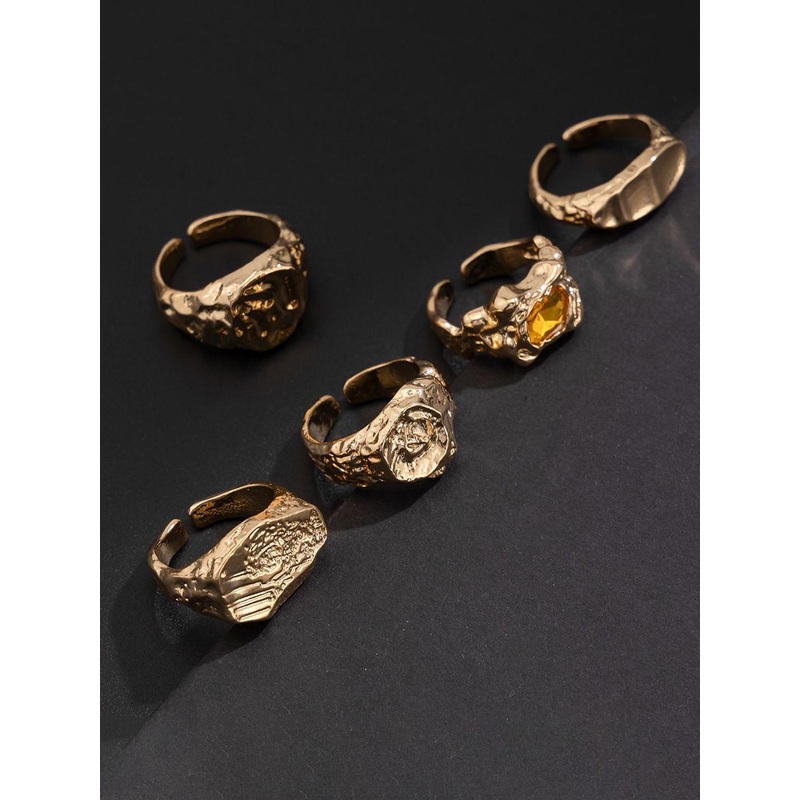 StyleCast x Revolte Men Pack of 5 Gold-Plated Stone Studded Finger Rings