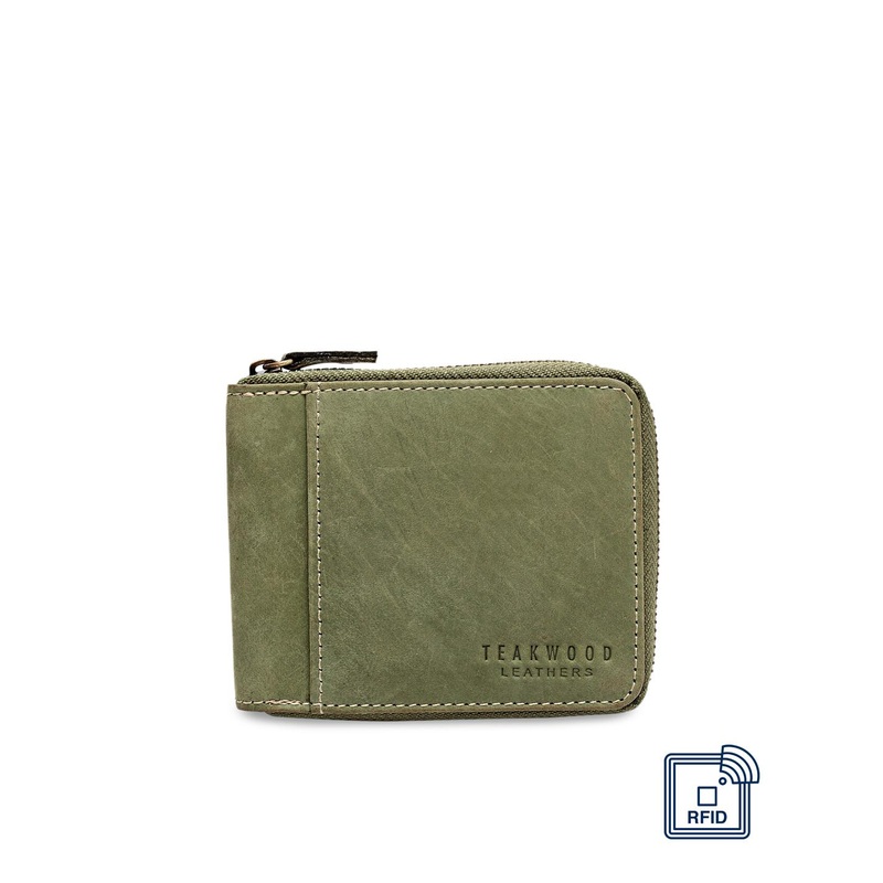 Teakwood Leathers Men Green Solid Zip Around Wallet