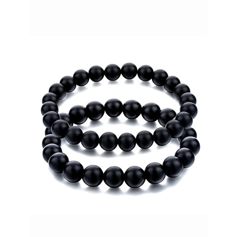 The Roadster Lifestyle Co Men Pack Of 2 Onxy Crystal Stone Studded Stretchable Bracelet