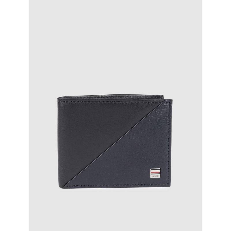 Tommy Hilfiger Men Navy Blue & Black Colourblocked Leather Two Fold Wallet
