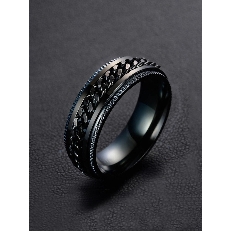 Yellow Chimes Men Black  Stainless Steel Finger Ring