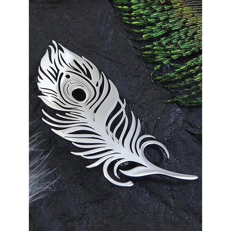 ADORN Unisex Stainless Steel Designer Feather Minimal Brooch