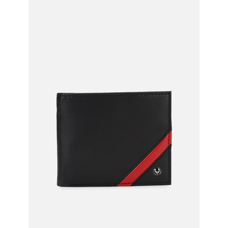 Allen Solly Men Black & Red Colourblocked Leather Two Fold Wallet