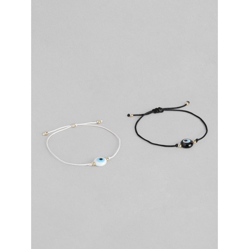EL REGALO Unisex Pack of 2 White & Black Charm Evil Eye Bracelet