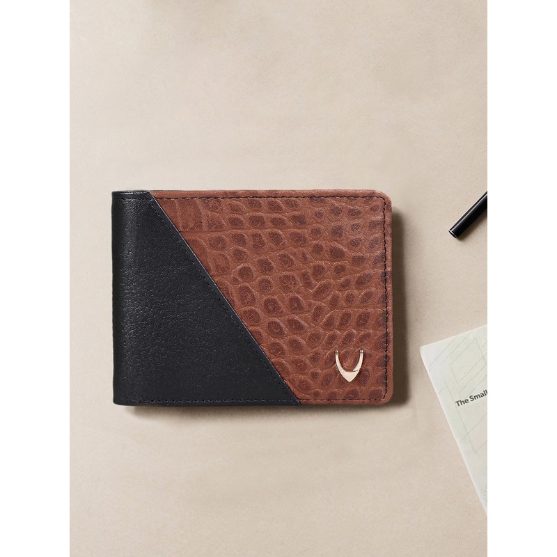 Hidesign Men Black & Brown Textured Two Fold Wallet