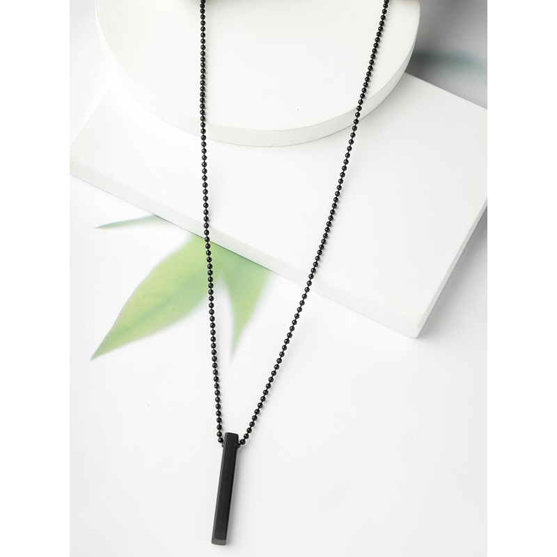 Roadster Men Black Rhodium Plated Bar Pendant & Chain