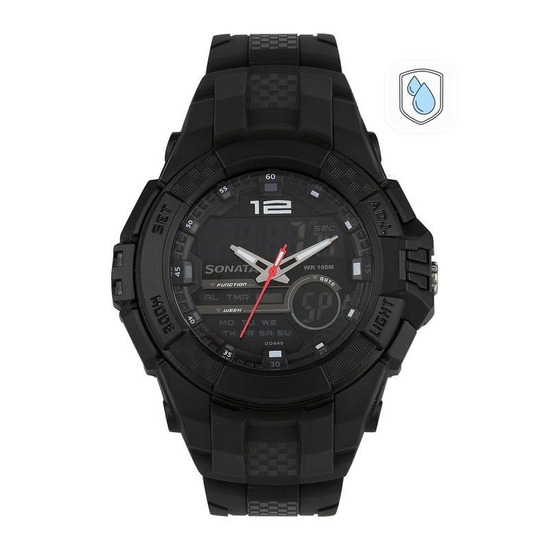 Sonata Men Black Analogue & Digital Watch 77027PP01J