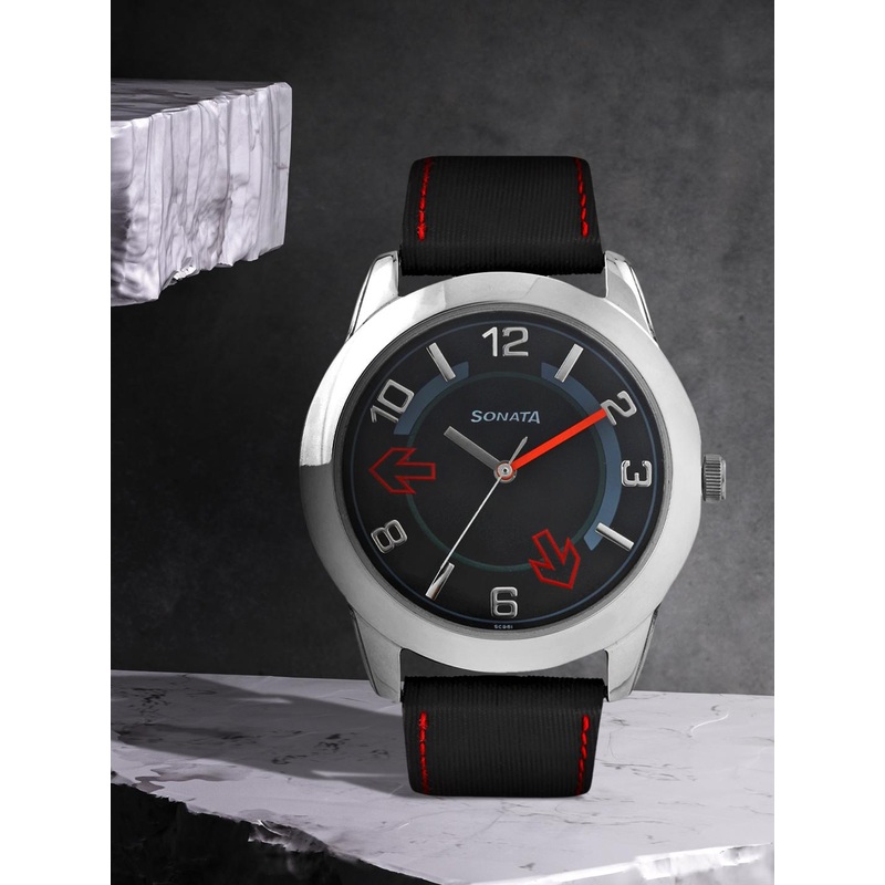 Sonata Men Black Dial Watch NC7924SL04