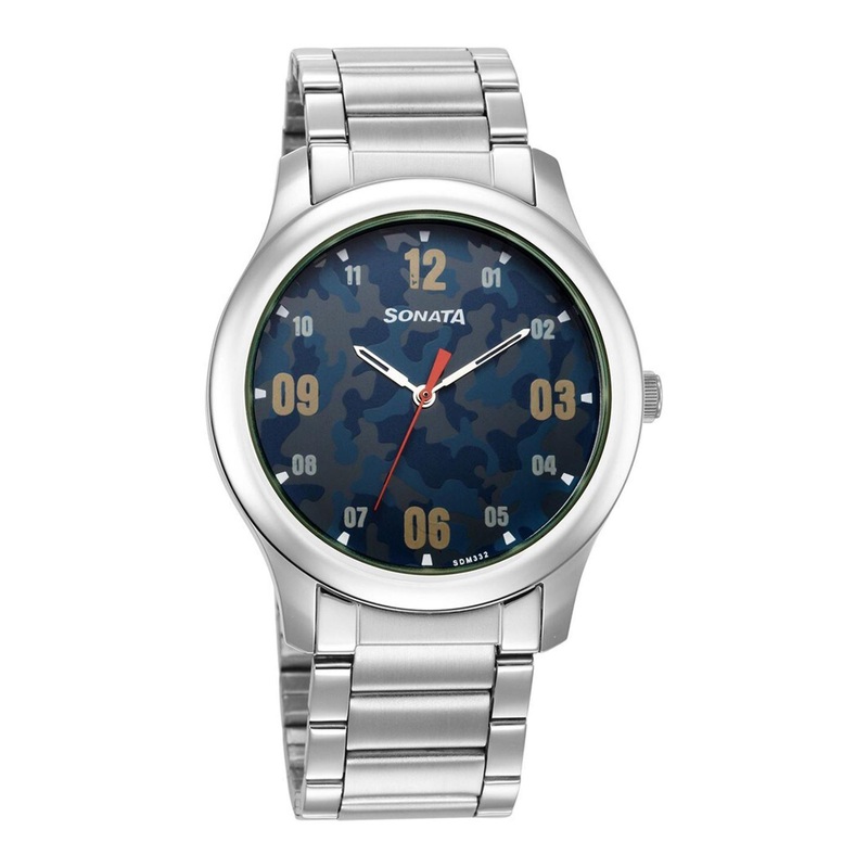 Sonata Men Printed Steel Toned Stainless Steel Bracelet Style Straps Analogue Watch