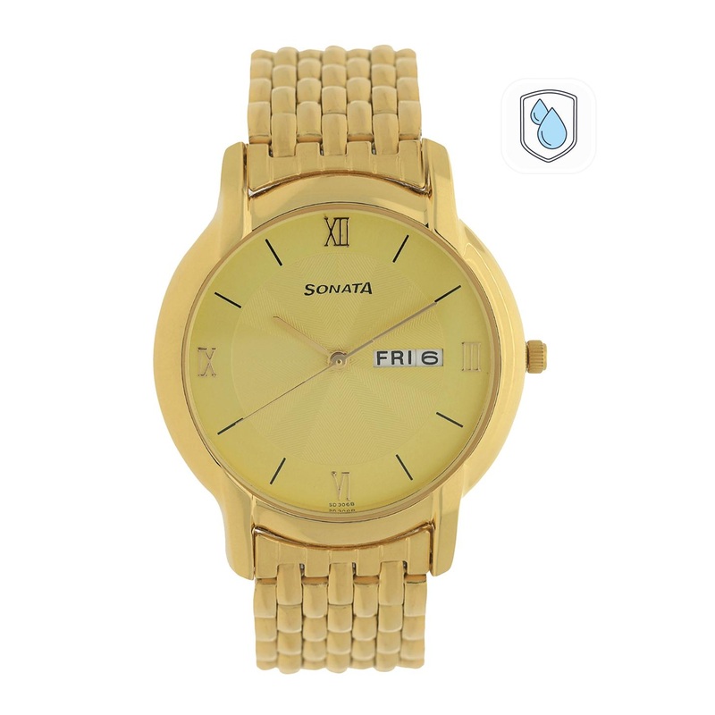 Sonata Office Wear Men Gold Analogue watch NK7954YM02