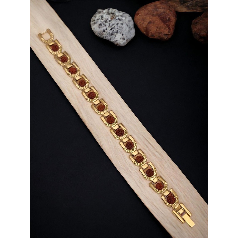 WATCHSTAR Unisex Gold-Plated Stainless Steel Rudraksh Design Wraparound Bracelet